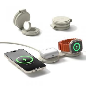 Cargador Inalámbrico 3 en 1 Satechi OntheGo Qi2 (15W) Plegable Beige