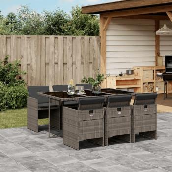 7 Piece Grey Poly Rattan Garden Dining Set with Cushions