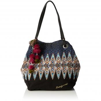 Desigual Capazo Uma - Bolso del comprador, 100 % algodón, color multicolor, 26 x 21 x 29 cm