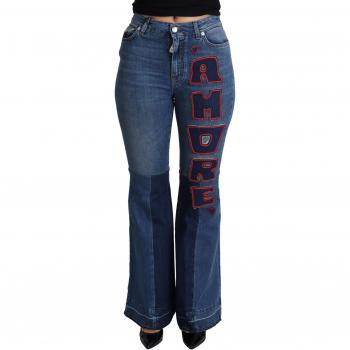 Dolce & Gabbana Blue Amore Patch Boot Cut Cotton Stretch Pant