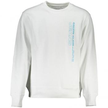 Calvin Klein Men's XXL White Cotton-Blend Crew Neck Sweatshirt with Logo Print