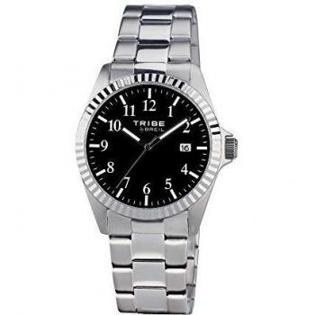 BREIL Men's Classic Elegance Watch Collection Mono-Colour Black dial 3 Hands Quartz Movement and Steel Bracelet EW0191