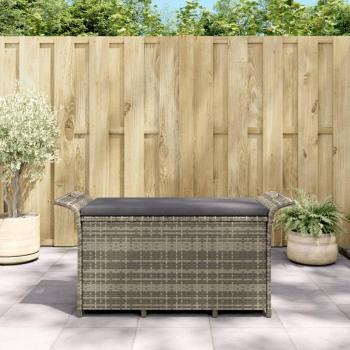 Gray Poly Rattan Garden Bench with Cushion 116x46x57 cm