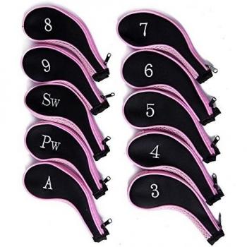 mamimamih 10pcs palo de cabeza con cremallera de hierro de cuello largo de golf de alta calidad cubre Compatible con todas las marcas Titleist, Ping, Callaway, TaylorMade, Cobra, Nike, etc. 4-SW