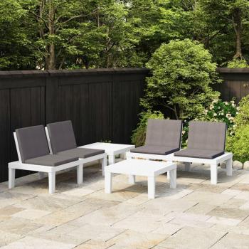 4-Piece White Plastic Garden Lounge Set with Cushions