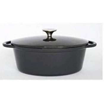 Cazuela Ovalada de Hierro Fundido Baumalu Gris Cobre 27 cm 3,3 L con Tapa