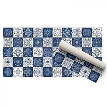 DON LETRA Alfombra Vinílica para Salón, Dormitorio y Cocina - Diseño de Baldosas Azules - 80 x 40 x 0.2 cm, ALV-003
