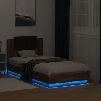 Cabecero y Estructura de Cama con Luces LED Marrón Roble 75x190 cm