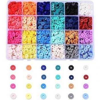 Ornaland 24 Colores Cuentas Espaciadoras de Arcilla Polimérica Hechas a Mano, Disco de 4mm / 6mm / 8mm / Cuentas Sueltas Redondas Planas Heishi para Hacer Joyas DIY