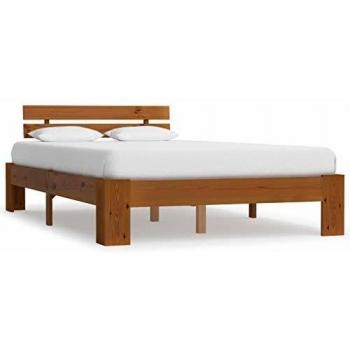 Estructura de cama con cabecero de madera de pino marrón miel 140x200 cm