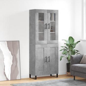 Aparador alto de madera contrachapada 69,5x34x180 cm con 2 puertas de madera y un cajón, mueble de almacenaje moderno para salón en color gris hormigón