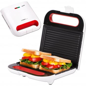 Sandwichera y parrilla de mesa 2 en 1 | termostato | luz indicadora | sandwichera eléctrica | 800 vatios | parrilla de contacto | blanco | apta para sándwiches tostados grandes