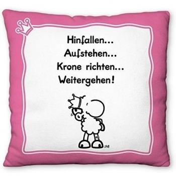 Sheepworld 43455 - Cojín de peluche, diseño de oveja con texto en alemán Hinfallen Aufstehen Krone richten Weitergehen