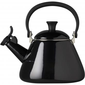 LE CREUSET Kone Hervidor con silbato para estufa, apto para todo tipo de cocinas, incluida la de inducción y hierro fundido, acero esmaltado, capacidad: 1,6 L, negro, 92000200140000