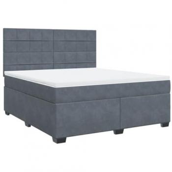 Cama box spring con colchón terciopelo gris oscuro 180x200 cm