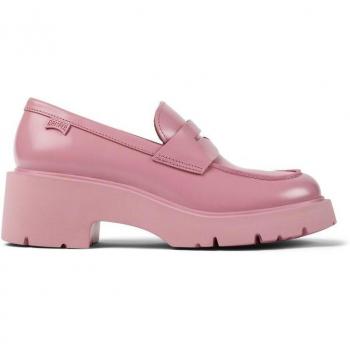 Mocasines Camper de mujer en piel rosas con tacón de bloque