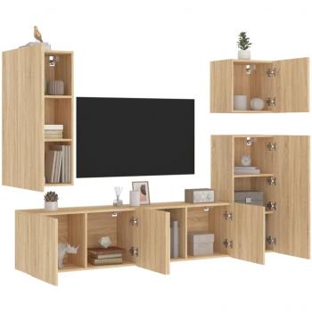 Muebles de TV de pared 5 pzas madera de ingeniería roble Sonoma Marrón