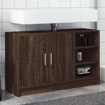 Gabinete de lavabo de madera de ingeniería en color roble marrón, dimensiones 90x29x55 cm, fabricado en conglomerado
