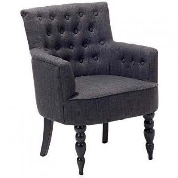 Sillón tejido gris con botones patas de madera copetudo