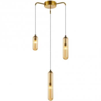 Lámpara colgante Lucande Freylin, 3 luces, color ámbar, material cristal, diámetro de 38 cm