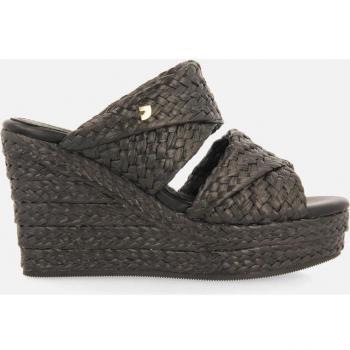 Sandalias altas de cuña color negro estilo mule con rafia para mujer Frazzano