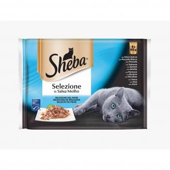 Sheba Selezione Multipack Bolsitas de Comida Húmeda en Salsa para Gatos Selección Pescados, 4 x 85g