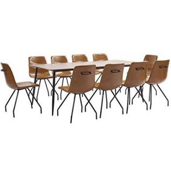 vidaXL Juego Comedor 11 Piezas de Cuero Sintético Mobiliario Decoración Interior Casa Hogar Robusto Duradero Resistente Funcional Práctico Útil Coñac