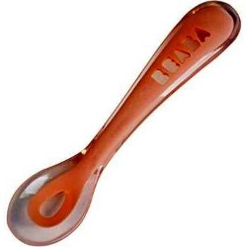 BÉABA Cuchara de aprendizaje para Bebé y Niño, Silicona, Secunda infancia, Suave, Punta redondeada, Mango ergonómico, Rosa