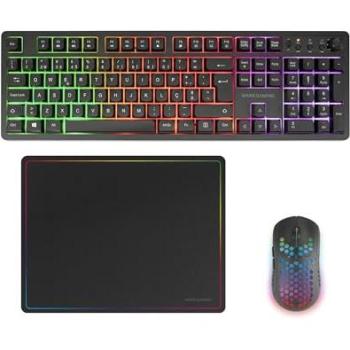Combo Gaming Inalámbrico Mars Gaming MCPWX, Teclado Completo FRGB con Control Multimedia + Ratón RGB 3200DPI + Alfombrilla Antideslizante 360x260mm, Tecnología DualPro Link