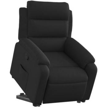 Sillón Reclinable Elevable de Tela Negra con Respaldo y Reposabrazos Ajustables, Ideal para Personas Mayores