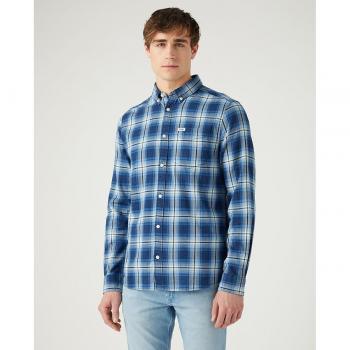 Camisa de hombre Wrangler de corte classic en color azul de cuadros, abotonada y de corte regular