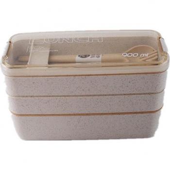 Caja de Almuerzo Bento Tricolor de 3 Capas de Paja de Trigo para Microondas