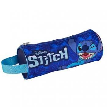 Estuche Escolar Redondo Stitch con Asa Lateral y Cierre de Cremallera - 8 × 22 × 8 cm