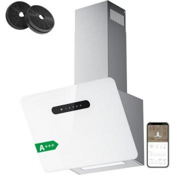 Campana de Pared CIARRA 60 cm A+++ 650 m³/h con Control Wi-Fi, Táctil y Filtros de Carbón en Vidrio Blanco