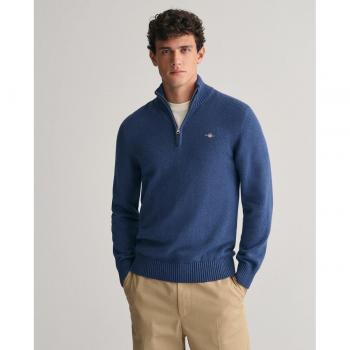 Gant Casual Cotton Half Zip Knit - Dark Jeans Blue Melange - Male - Size: M