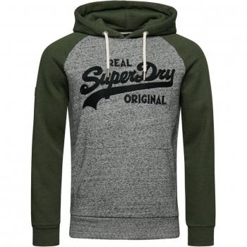 Superdry Sudadera con Capucha Athletic Vintage Logo Raglan Verde Gris Claro Negro - M