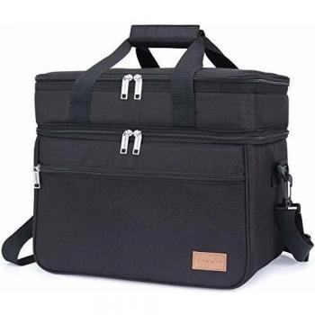 Lifewit Bolsa Térmica Grande Porta Alimentos de Refrigeración Aislamiento Doble Compartimentos Bolsa de Enfriamiento Grande con Correa Ajustable Bolso para Picnics, Fiestas, Camping, Gris