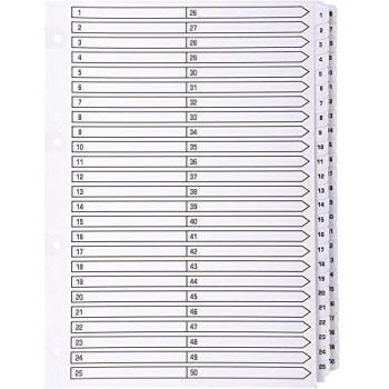 Divisores A4 1-50 con Pestañas de Mylar Plastificadas, Cartón Blanco de 160gsm