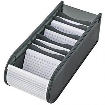 Caja de fichas A8 para 500 tarjetas, incluye 100 tarjetas, color gris con cierre práctico