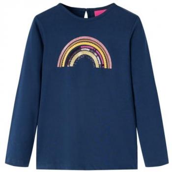 Camiseta Infantil de Manga Larga Estampado Arcoíris Jersey Azul Marino 140