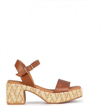 Sandalias de tacón de mujer de piel con hebilla