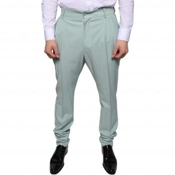 Mint Green Slim-Fit Cotton Dress Pants for Men - Size M