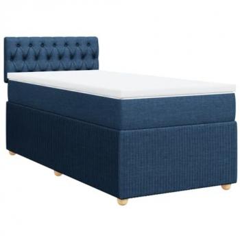 Bastidor de cama de muelles con colchón azul 90x190 cm en tela
