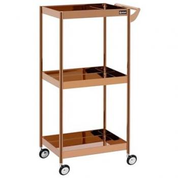Carrito para cosméticos PHYSA - 3 estantes - capacidad hasta 30 kg - color rosa dorado - material acero inoxidable