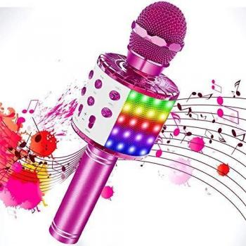 SaponinTree Microfono Inalámbrico Karaoke, Micrófono Karaoke Bluetooth Portátil con Altavoz con Luces de Baile LED para Niños Canta Partido Musica Reproductor