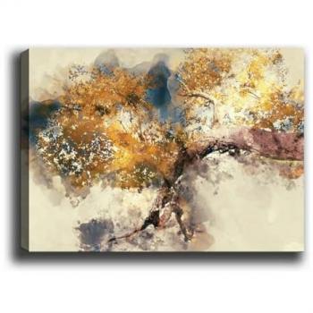 Impresión sobre Lienzo Árbol Abstracto Poliéster Madera Naranja Azul 70x3x50 cm