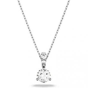Swarovski Solitaire Pendant, Round Cut, White, Rhodium Plated