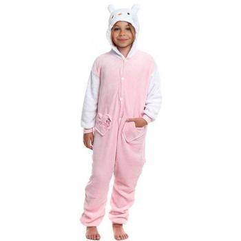 Disfraz Pijama Mono Enterizo Gato Rosa con Capucha para Niña