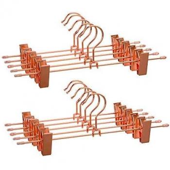 SONGMICS Perchas, Juego de 10, con 2 pinzas anticorrosivas para faldas y pantalones, Robustas de alambre de metal, Ahorro de espacio, Ganchos giratorios de 360°, 31 cm de Largo, Oro Rosa CRI46R-10