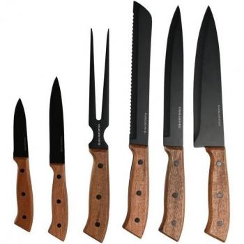 Set de Cuchillos Home ESPRIT Negro Acero Inoxidable Madera de acacia 4 x 1 x 33 cm 6 Piezas
